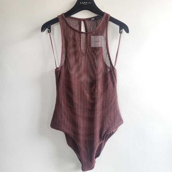 New Zara Mesh Brown One Piece Blogger/Influencer Fave Bodysuit/Swimsuit NWT Sz M - Picture 8 of 14